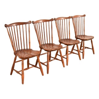 L. & J. G. Stickley American Colonial Solid Cherry Wood Spindle Back Windsor Dining Chairs, Set of Four For Sale