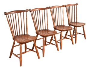 L. & J. G. Stickley American Colonial Solid Cherry Wood Spindle Back Windsor Dining Chairs, Set of Four