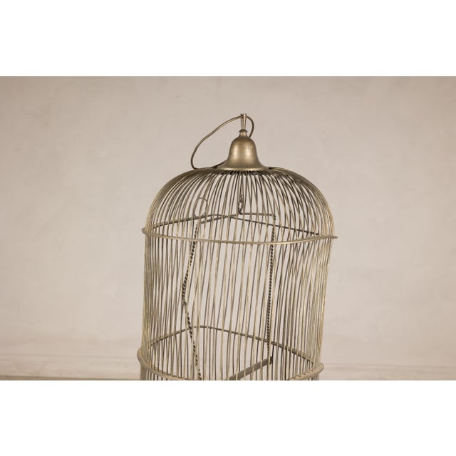 Antique Indian Brass Bird Cage with Domed Top and Original Perches For Sale - Image 9 of 14