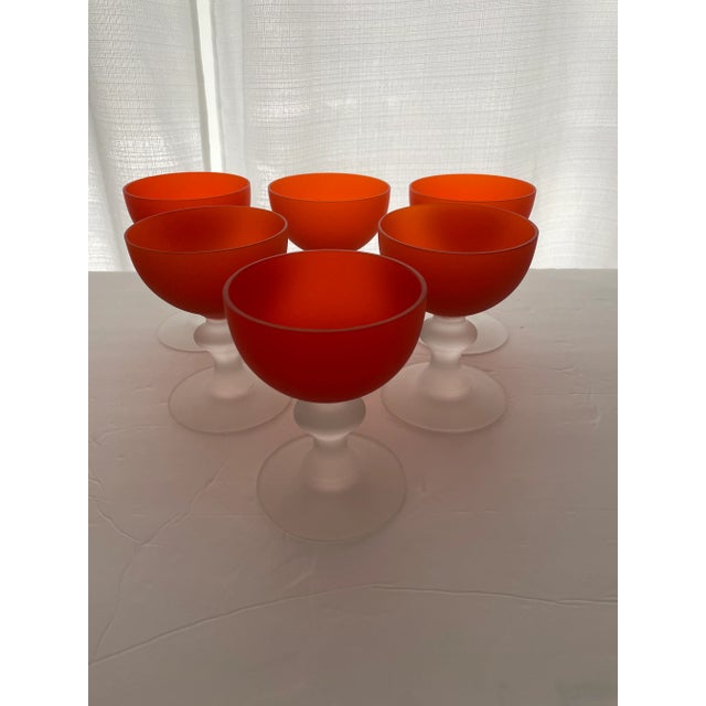 Vintage Orange Carlo Moretti Satin Glass Champagne Coupes- Set of 6 For Sale - Image 9 of 13