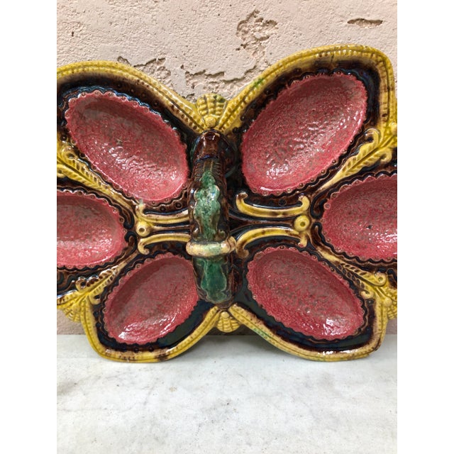 French Country C.1870 Majolica Palissy Egg Handled Platter For Sale - Image 3 of 9