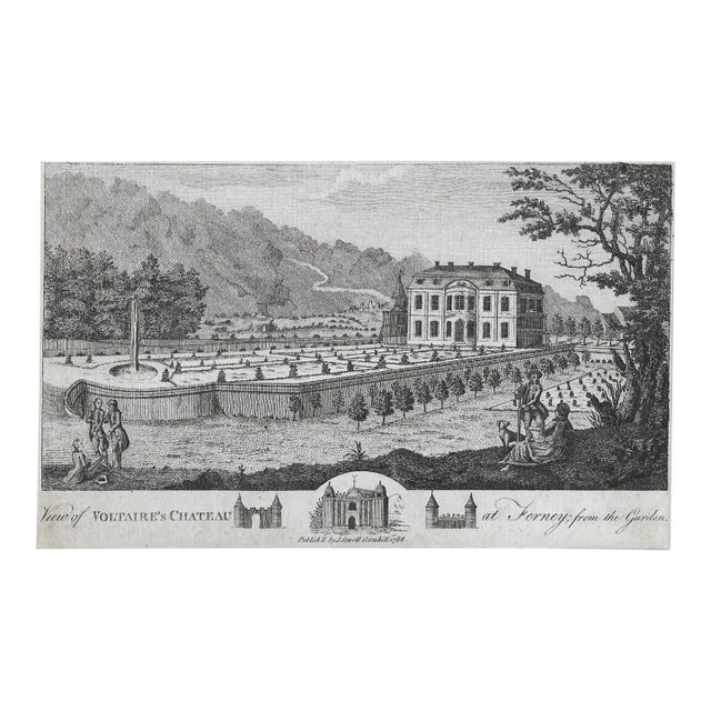 View of Voltaire's Chateau at Ferney; From the Garden Antique Engraving For Sale