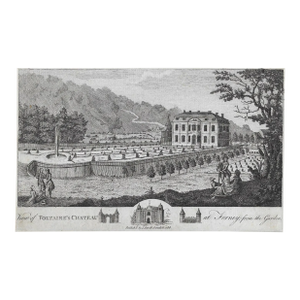 View of Voltaire's Chateau at Ferney; From the Garden Antique Engraving