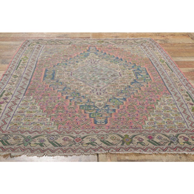 Textile Vintage Persian Bijar Kilim Rug - 4'10 X 6'00 For Sale - Image 7 of 9