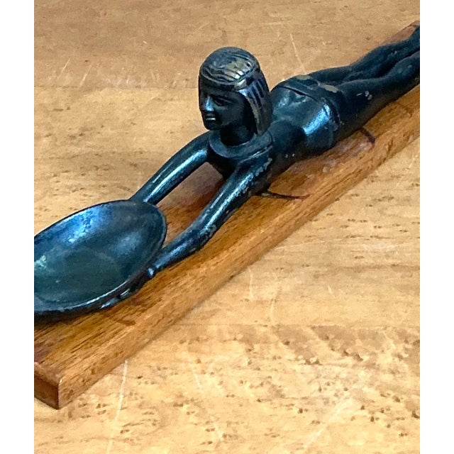 Black Vintage Metal Egyptian Figure on Wood Base For Sale - Image 8 of 12
