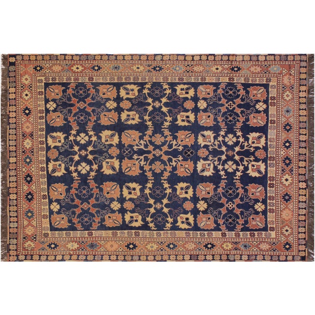 Rustic Soumak Blue/Rust Wool Rug - 6'4'' X 9'3'' For Sale - Image 9 of 10