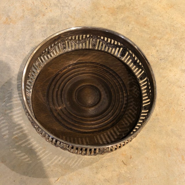 Antique 19th Century English Silverplate & Mahogany Wine Coaster For Sale - Image 4 of 5