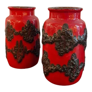 1960s Pair of Fat Lava Vases by Scheurich Keramik