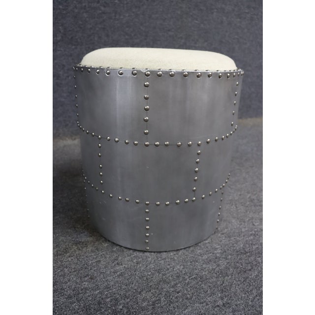Industrial Metal Drum Ottoman Stool For Sale - Image 4 of 8