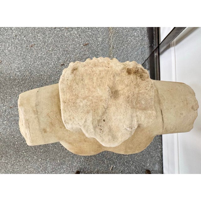 Metal 1970s Monumental 25” Cycladic Style Carved Stone Torso Sculpture on Brutalist Concrete Base For Sale - Image 7 of 8