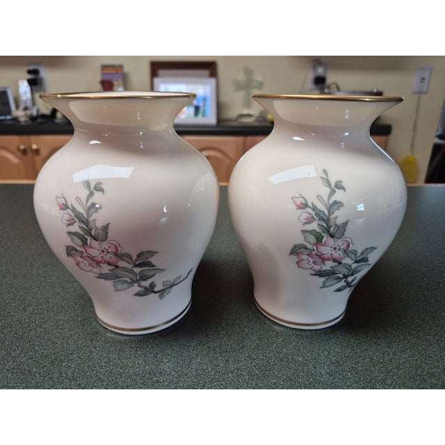 Mid-Century Modern Vintage MCM Lenox Fine China Serenade Vase-Set of 2 For Sale - Image 3 of 4