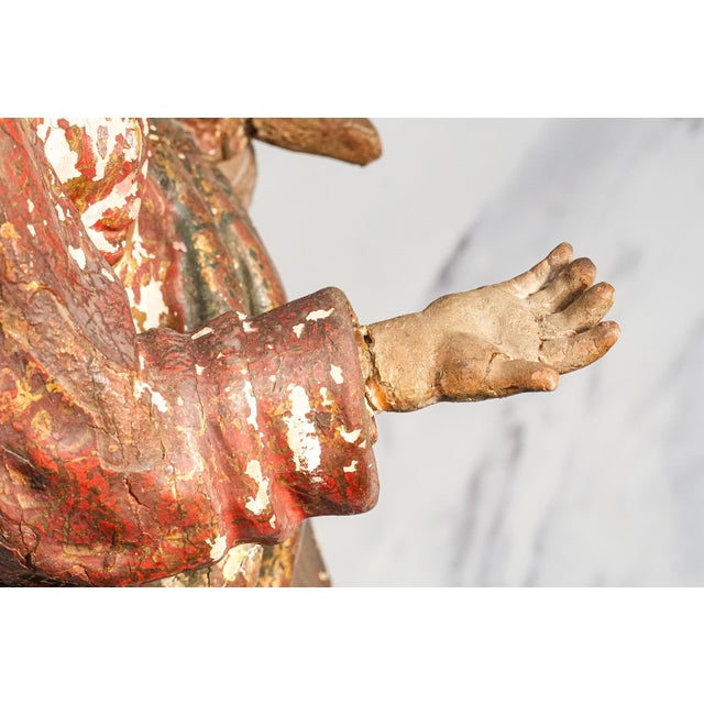 Large Antique 19th Century Mary Jesus Statue Carved Polychrome Wood Religious Sculpture For Sale - Image 16 of 18