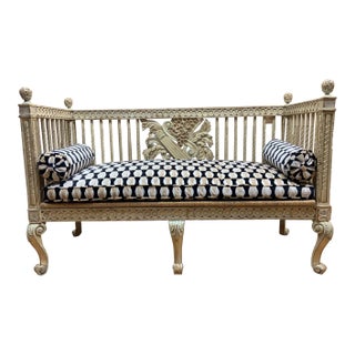 Vintage Italian Neoclassical Carved Ornate Settee Newly Reupholstered For Sale