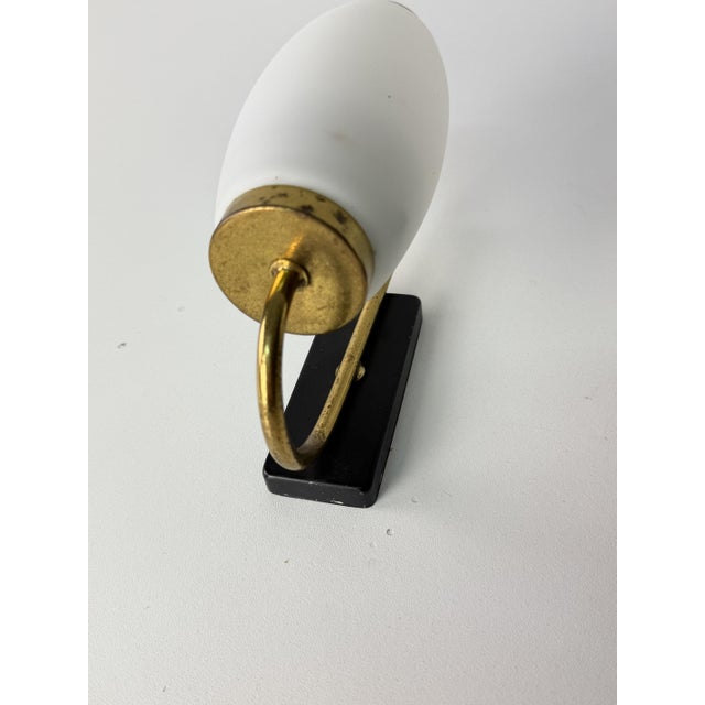 Metal Vintage Opal Glass and Brass Wall Lamps, 1950s, Set of 2 For Sale - Image 7 of 12