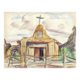 1940s Grace Spongberg Old Tucson Mission Drawing For Sale