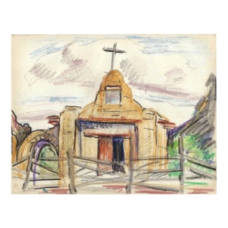 1940s Grace Spongberg Old Tucson Mission Drawing For Sale