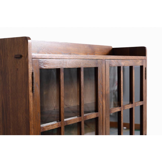 Mission Oak 2 Door Bookcase With Glass Doors - Walnut For Sale - Image 13 of 13