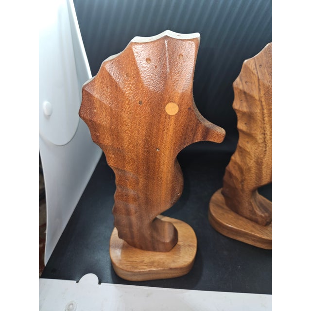 Vintage Pair of Two Wood Seahorse Toothpicks Hors d'Oeuvres Appetizer Holders, Mid Century Modern. Monkey Pod Wood