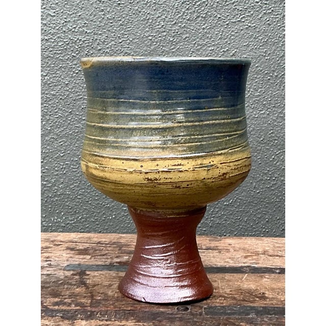 Vintage Textured Ceramic Chalice Vase For Sale - Image 11 of 12