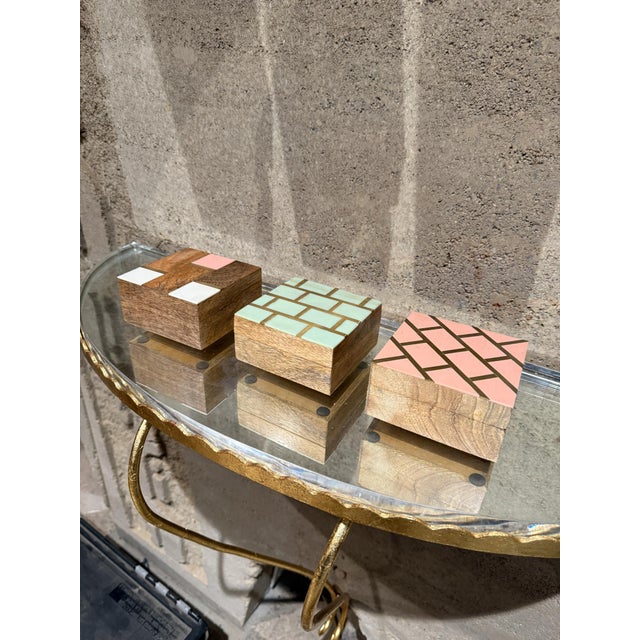 Wood Handcrafted Three Trinket Boxes Mod Geometric Design For Sale - Image 7 of 14