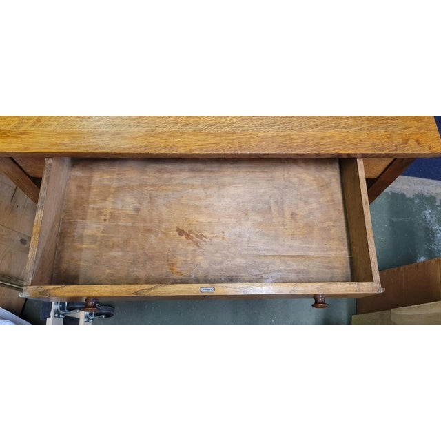 Wood Antique Oak Arts & Crafts Mission Table For Sale - Image 7 of 12