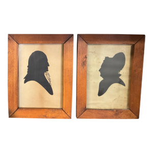 Pair Primitive Antique Country Folk Art Silhouettes George & Martha Washington
