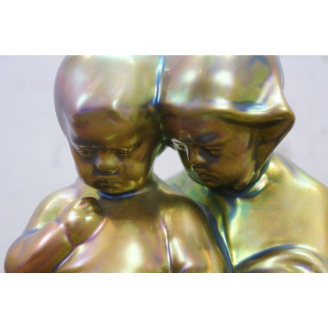 1906 Antique Art Nouveau Zsolnay Pécs Hungary Eosin Glazed Children Figure 10" For Sale - Image 9 of 14