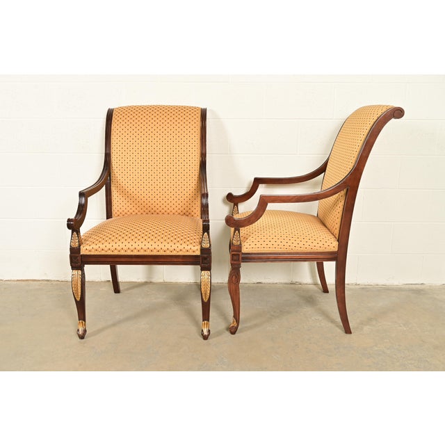 Baker Furniture Style Regency Carved Mahogany and Gold Gilt Armchairs, Pair For Sale - Image 11 of 13