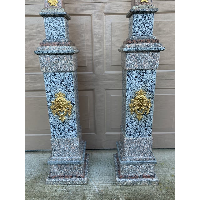 Pink Early 20th Century Neoclassical Grand Tour Ormolu Mounted Solid Marble Obelisks on Pedestals, Pair For Sale - Image 8 of 12
