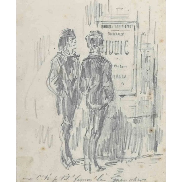 Alfred Grevin, Men in the Outdoor, Original Drawing, Late 19th-Century For Sale