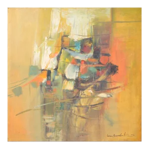 1976 Signed Abstract Oil Painting on Canvas in Hues of Earth Tone Colors
