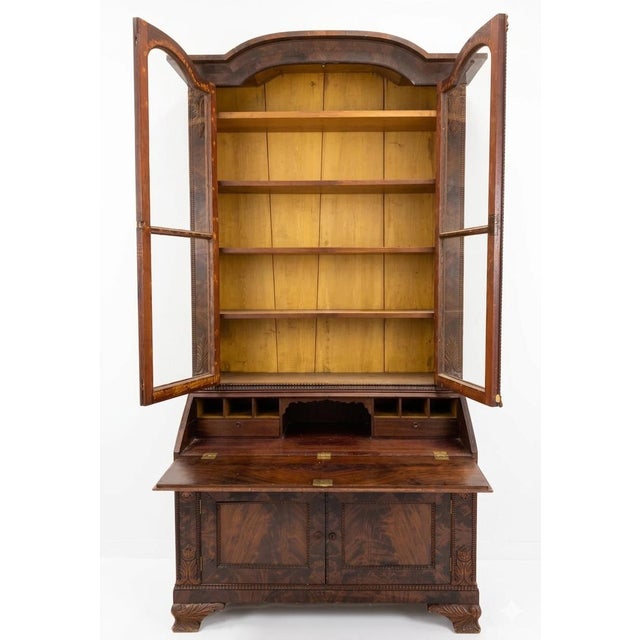 19th-C. Flame Mahogany & Pine Chippendale Revival Secretary Bookcase Cabinet For Sale - Image 4 of 5