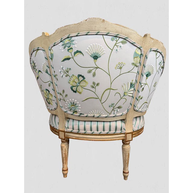 Antique French Painted Frame Chairs Striped Upholstery, Pair For Sale - Image 9 of 15