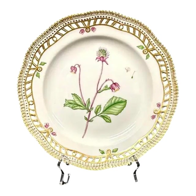 Royal Copenhagen Flora Danica 9" Plate, Geum Rivale L, Gilt Border For Sale