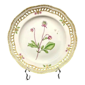 Royal Copenhagen Flora Danica 9" Plate, Geum Rivale L, Gilt Border