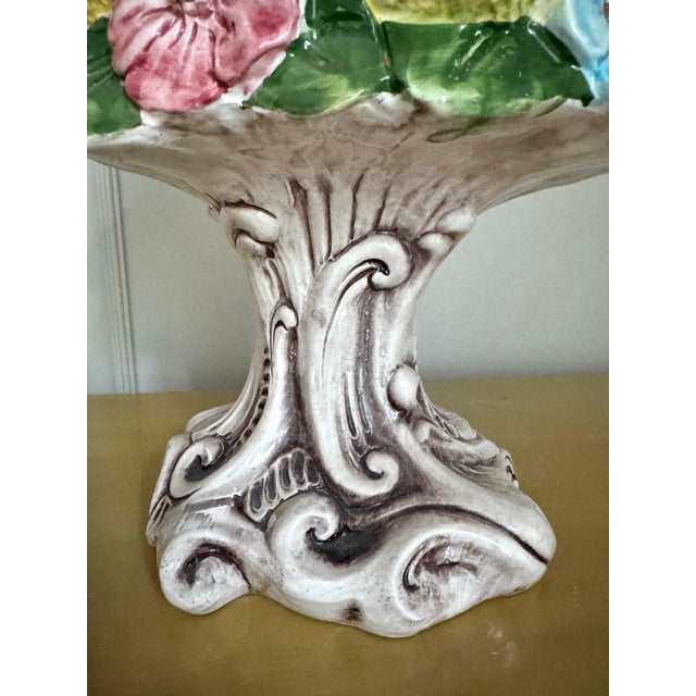 Vintage Italian Hand Painted Centerpiece Majolica Lemon Pedestal For Sale In Philadelphia - Image 6 of 9