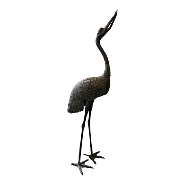 Midcentury Bronze Crane Sculpture #2 For Sale
