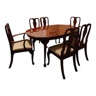 Ethan Allen Style Georgian Court Style Cherry Dining Table and Chairs - Set of 7 For Sale