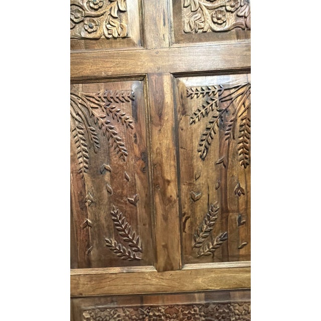 Vintage Artistic Carved Indian Wooden Door | Floral Hand-Carved Barn Door Statement Piece 96 For Sale In Orlando - Image 6 of 7