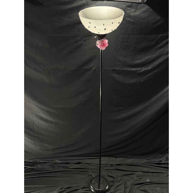 2020s Black Floral Torchiere Floor Lamp With Jeweled Shade For Sale - Image 4 of 5
