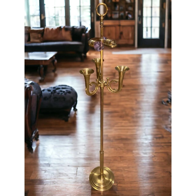 2000 - 2009 Late 20th Century Wildwood Solid Brass Triple French Horn Floor Lamp. For Sale - Image 5 of 11