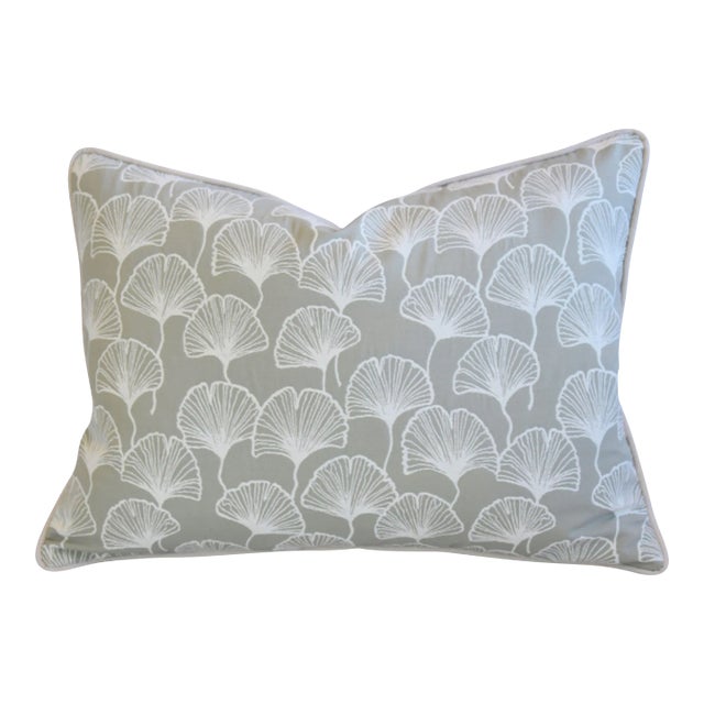 Designer Fabricut Fabrics Isetta Fan Ginkgo Leaves Feather/Down Pillow For Sale