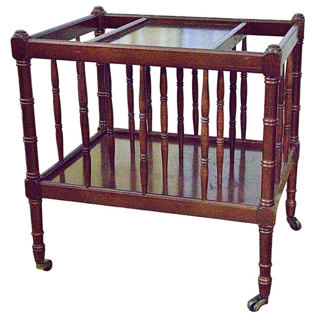 1980s Wooden Magazine Rack With Brass Caster Feet For Sale - Image 4 of 4