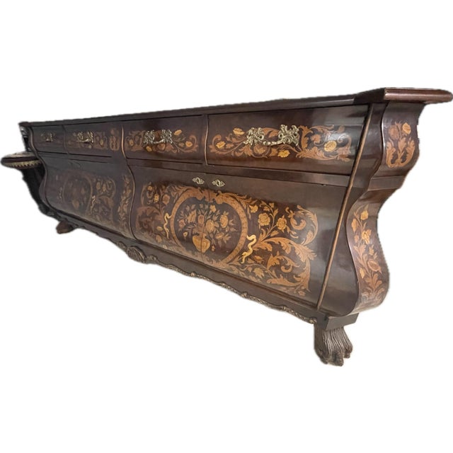 1960s Italian Marquetry Bombe Credenza With Ornate Inlay & Claw Feet For Sale - Image 4 of 12