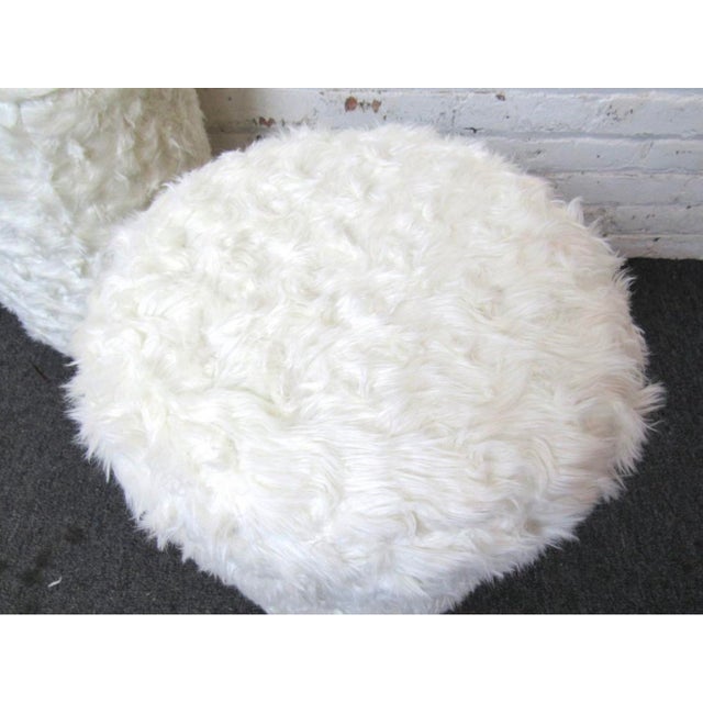 Jean Royère 1970s Jean Royere Style Faux Fur Pair Stools For Sale - Image 4 of 4