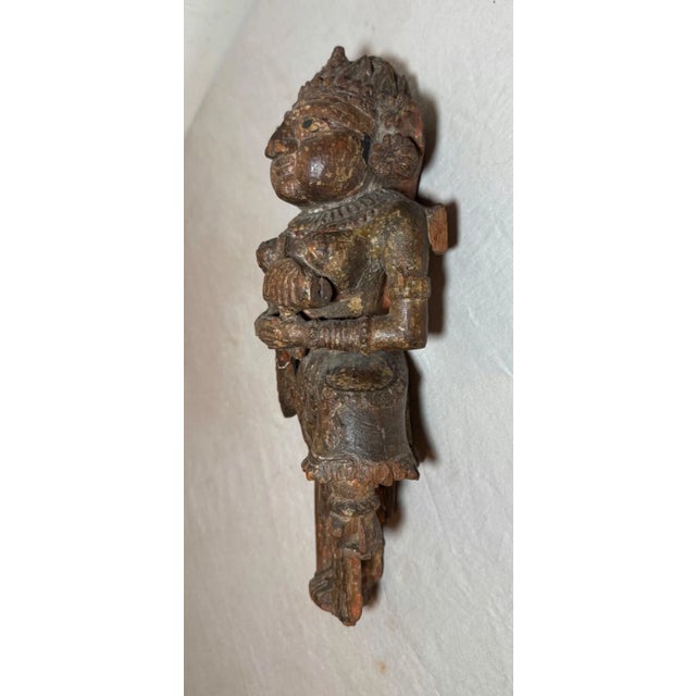 Wood Antique 1700's India Polychromed Goddess Sculpture Figure Architectural Salvage For Sale - Image 7 of 10