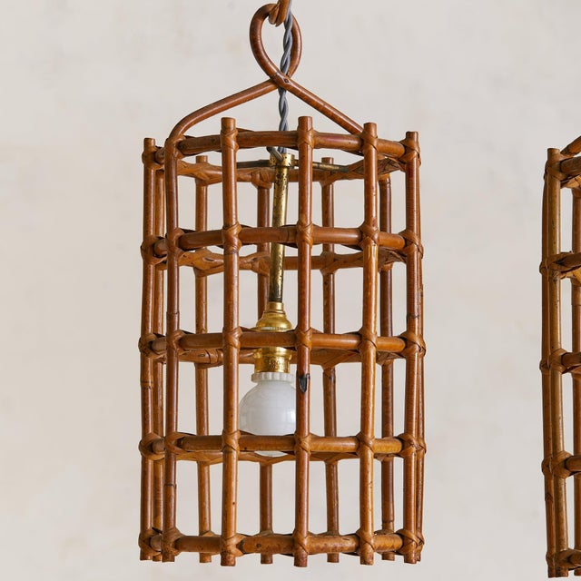 1960s Italian Double Bamboo Lantern Pendant For Sale - Image 4 of 8