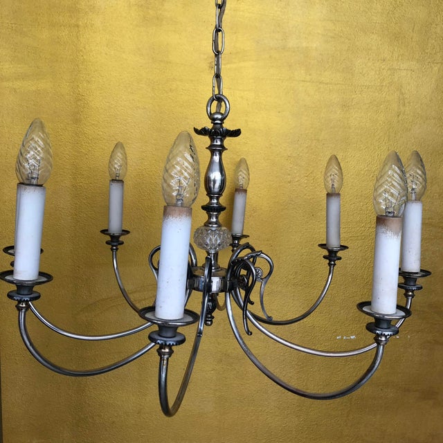 1940s Chandelier and Wall Sconces in Silver and Crystal Glass, 1940s, Set of 3 For Sale - Image 5 of 18