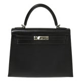 Hermès Kelly 28 Noir Box Calf Palladium Hardware 2008 For Sale