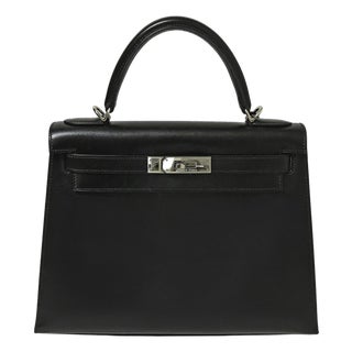 Hermès Kelly 28 Noir Box Calf Palladium Hardware 2008 For Sale
